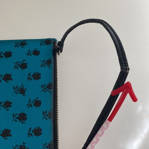 Coach Turquoise Zipper Wallet with Black Rose Pattern. - Picture 13 of 16